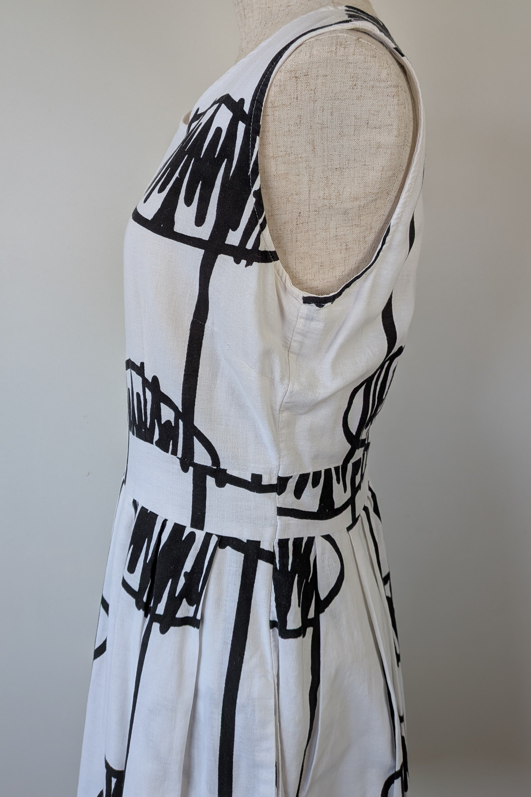 Orientique Black White Arty Linen Cotton Dress Size 10