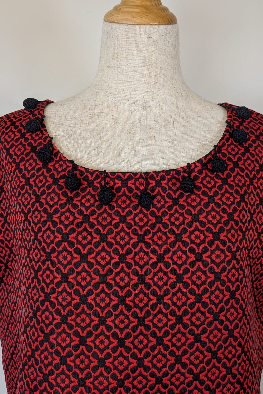 Revival Retro Red & Black Pom Pom Top Size 14