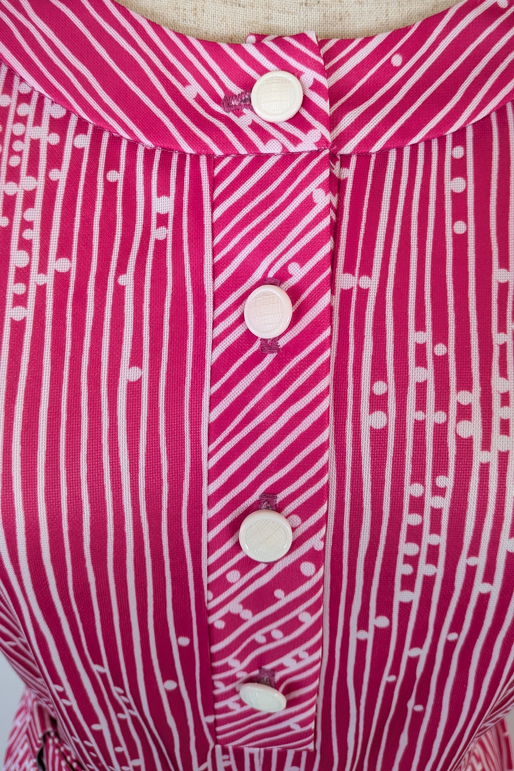 Vintage 80s Debra Fashions Melbourne Pink & White Abstract Pattern Shirtwaister Dress Size 10/12