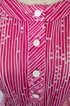 Vintage 80s Debra Fashions Melbourne Pink & White Abstract Pattern Shirtwaister Dress Size 10/12