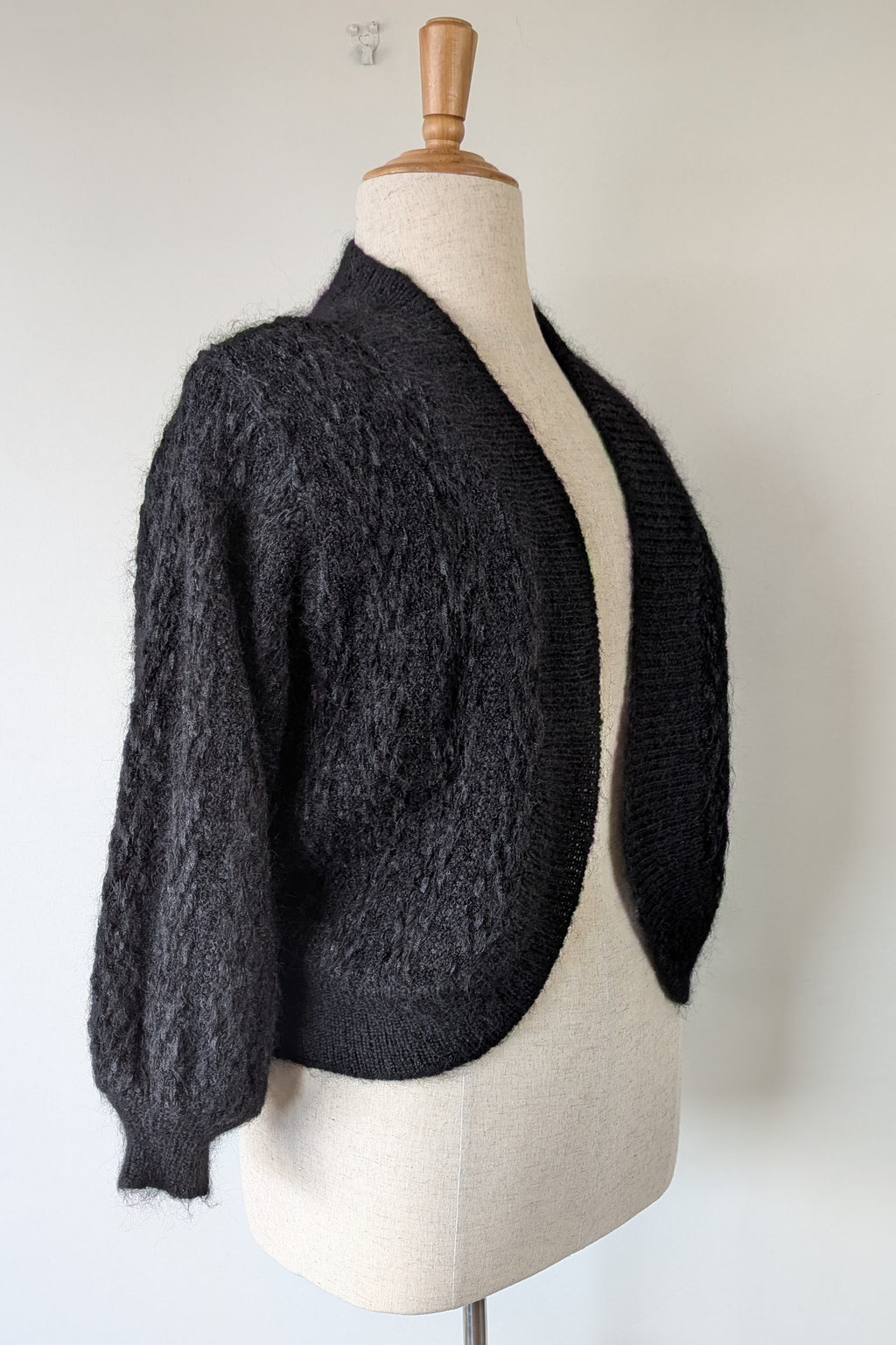Vintage 80s Bettina Knits Black Wool Blend Bomber Cardigan Size S