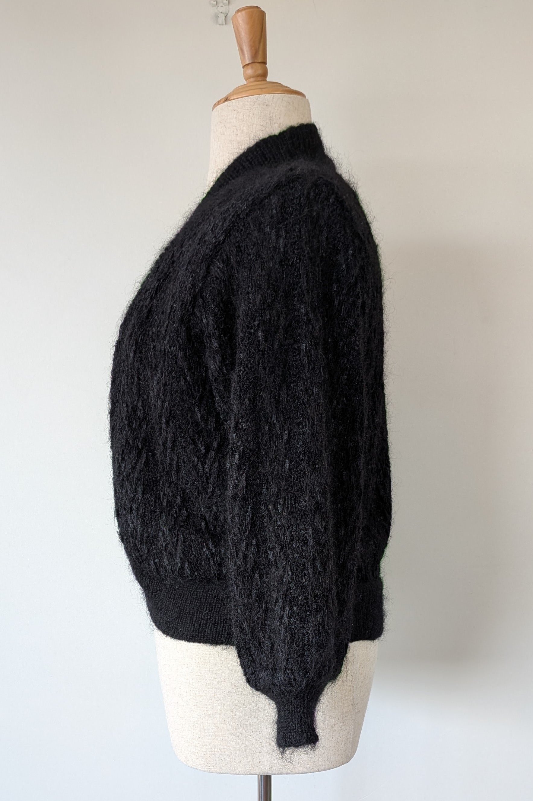 Vintage 80s Bettina Knits Black Wool Blend Bomber Cardigan Size S