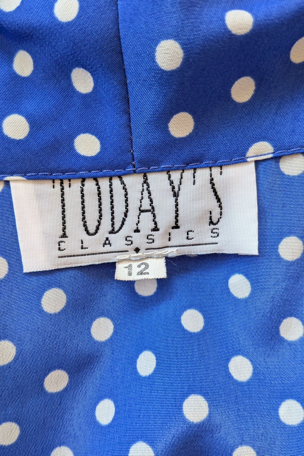 Vintage 80s Today's Classics Blue & White Polka Dot Pleated Tea Dress Size 12