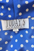 Vintage 80s Today's Classics Blue & White Polka Dot Pleated Tea Dress Size 12