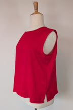 Vintage 90s Motto Red Sleeveless 100% Linen Shirt Size 16