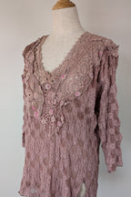 Lace Palace Antique Lace Crochet Pink Fairycore Tunic Top Size S/M