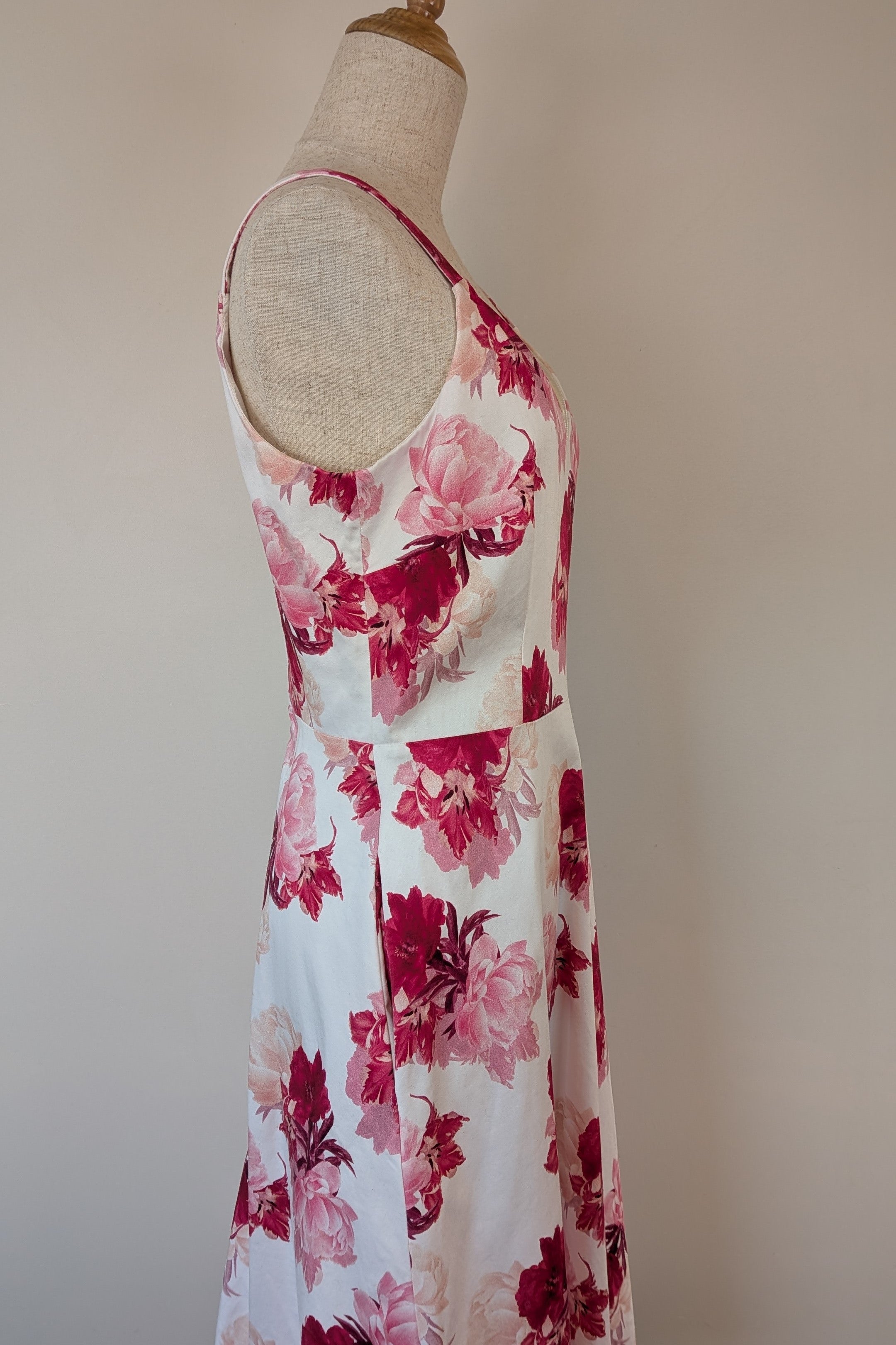Portmans White & Pink Floral Fit and Flare Dress Size 10