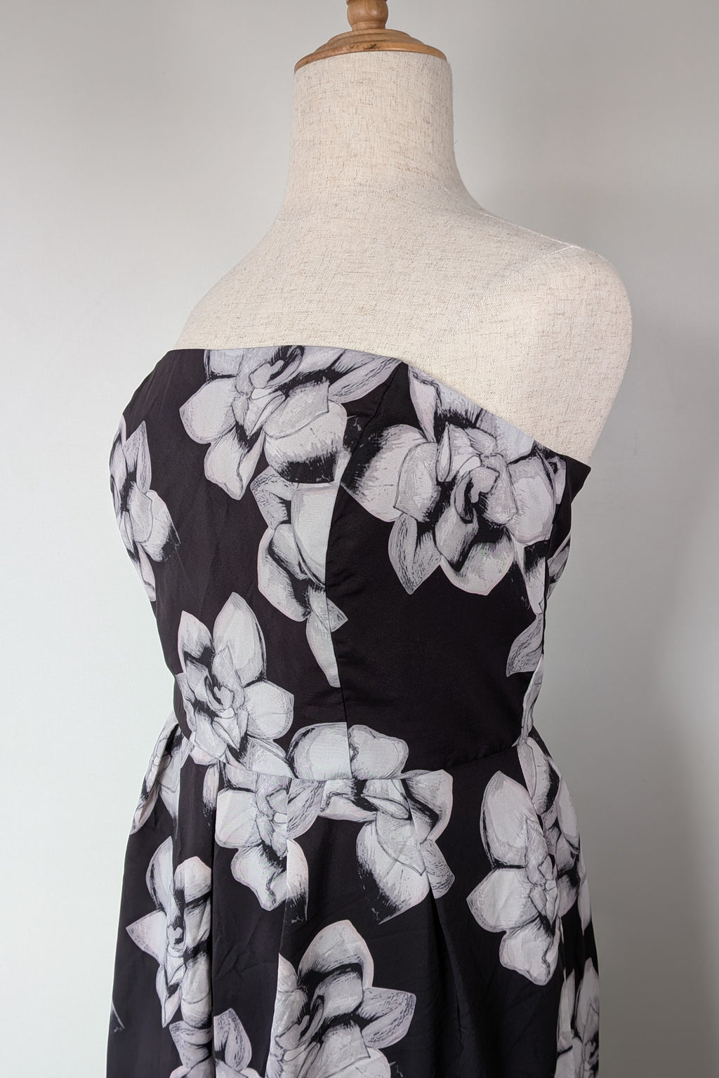 City Chic Strapless Fit and Flare Black Rose Midi Dress Size L