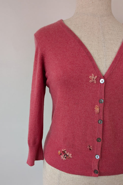 Boden Pink 100% Cashmere Floral Embroidered Cardigan Size 12/14