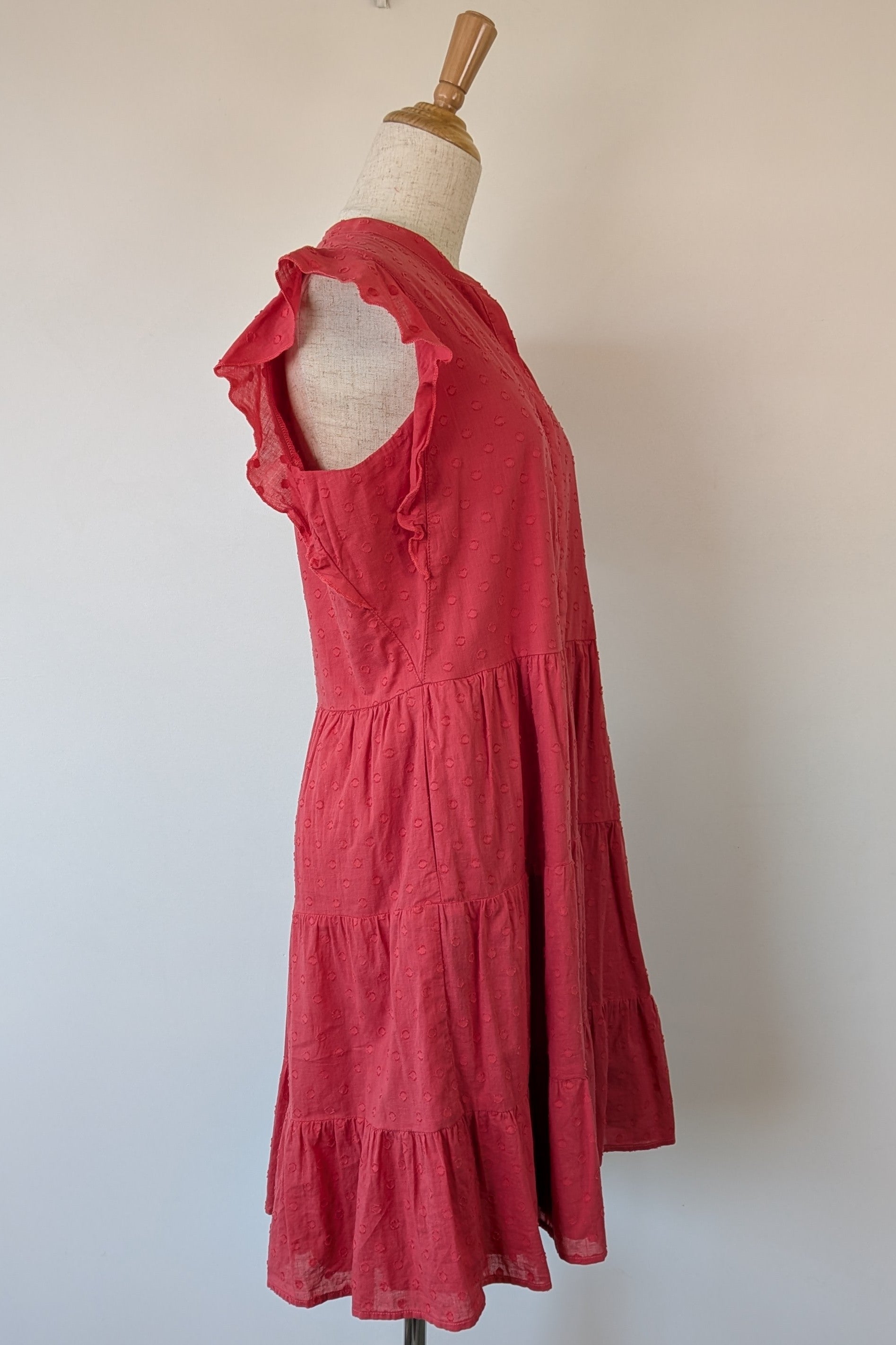 French Connection Geranium Polka Dot 100% Cotton Flutter Sleeve Dress Size 8