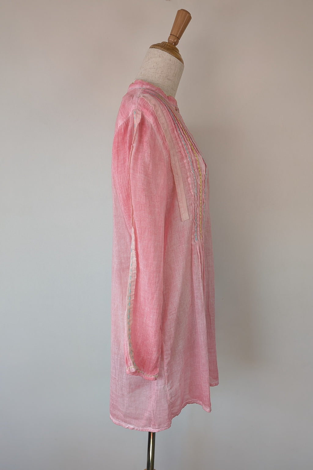 Nemuki Pink Embroidered 100% Cotton Gauze Kurta Tunic Size M