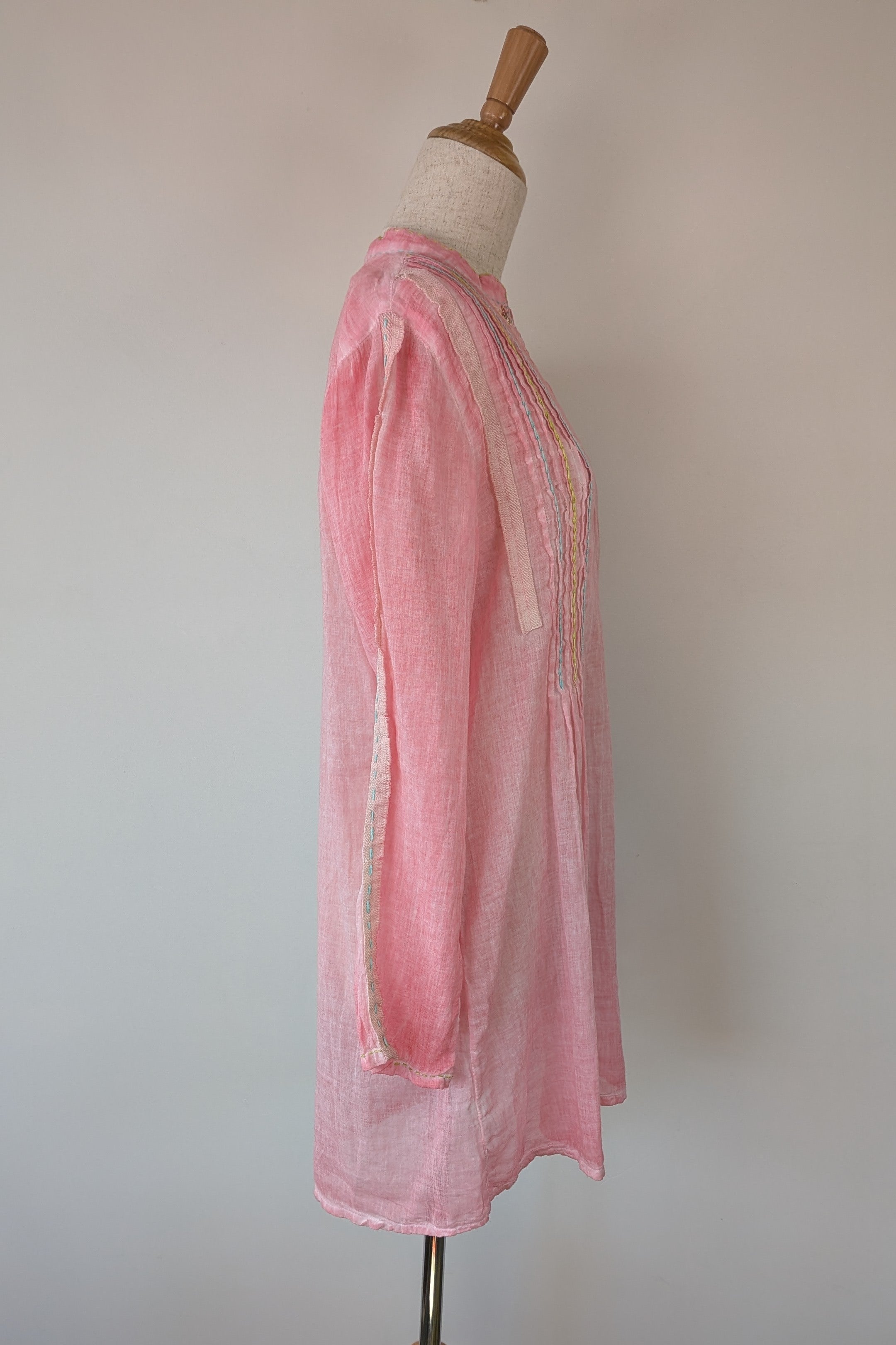 Nemuki Pink Embroidered 100% Cotton Gauze Kurta Tunic Size M