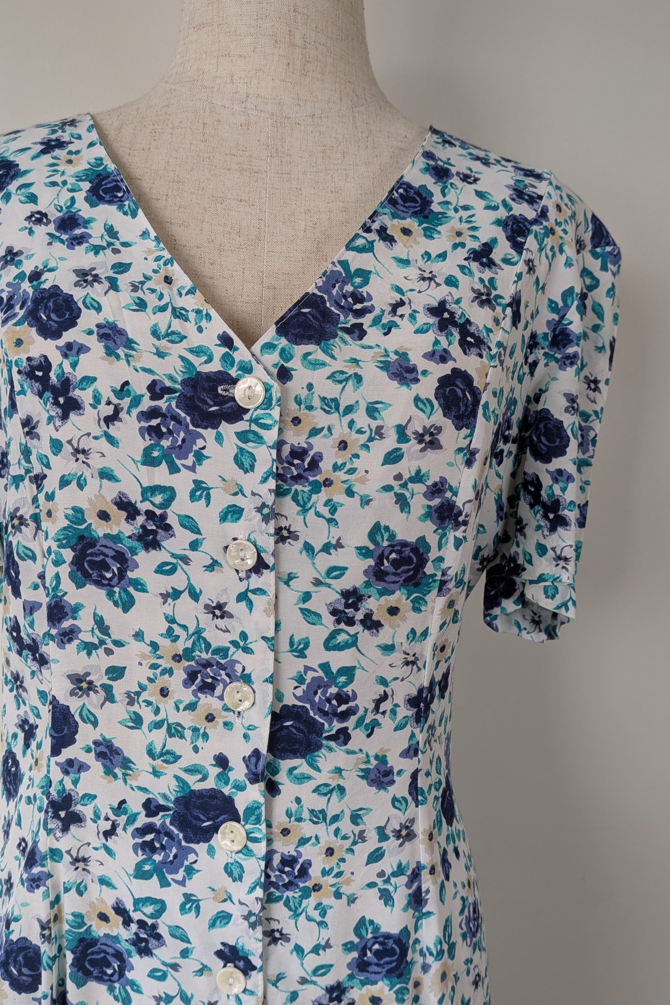 Vintage 90s Postie Fashions Blue Floral Day Dress Size 10