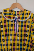 Vintage 70s Handmade Yellow Plaid Fit and Flare Midi Dress Size 4