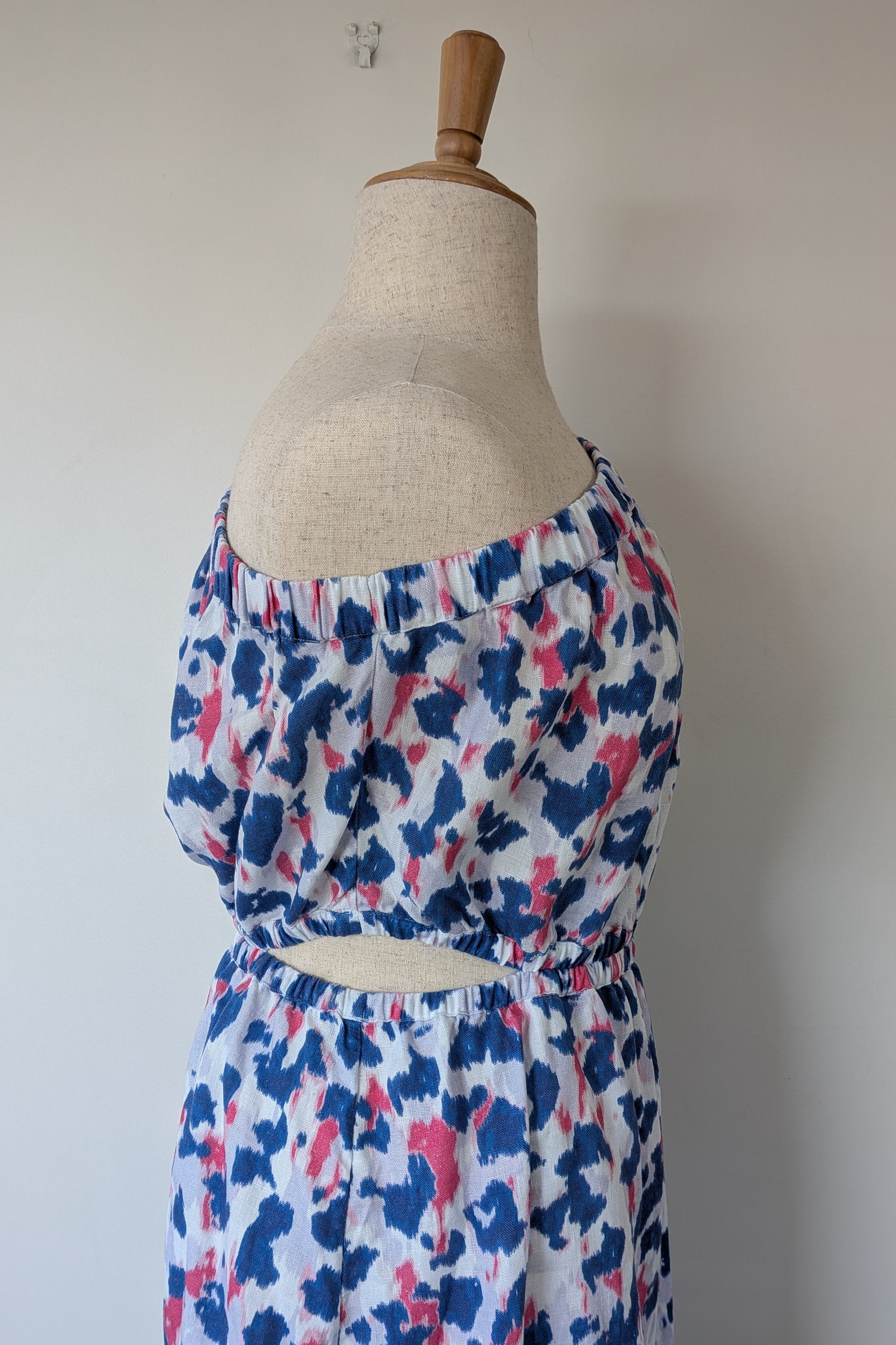 Witchery Linen One Shoulder Watercolour Print Midi Dress with Cut Out Size 16