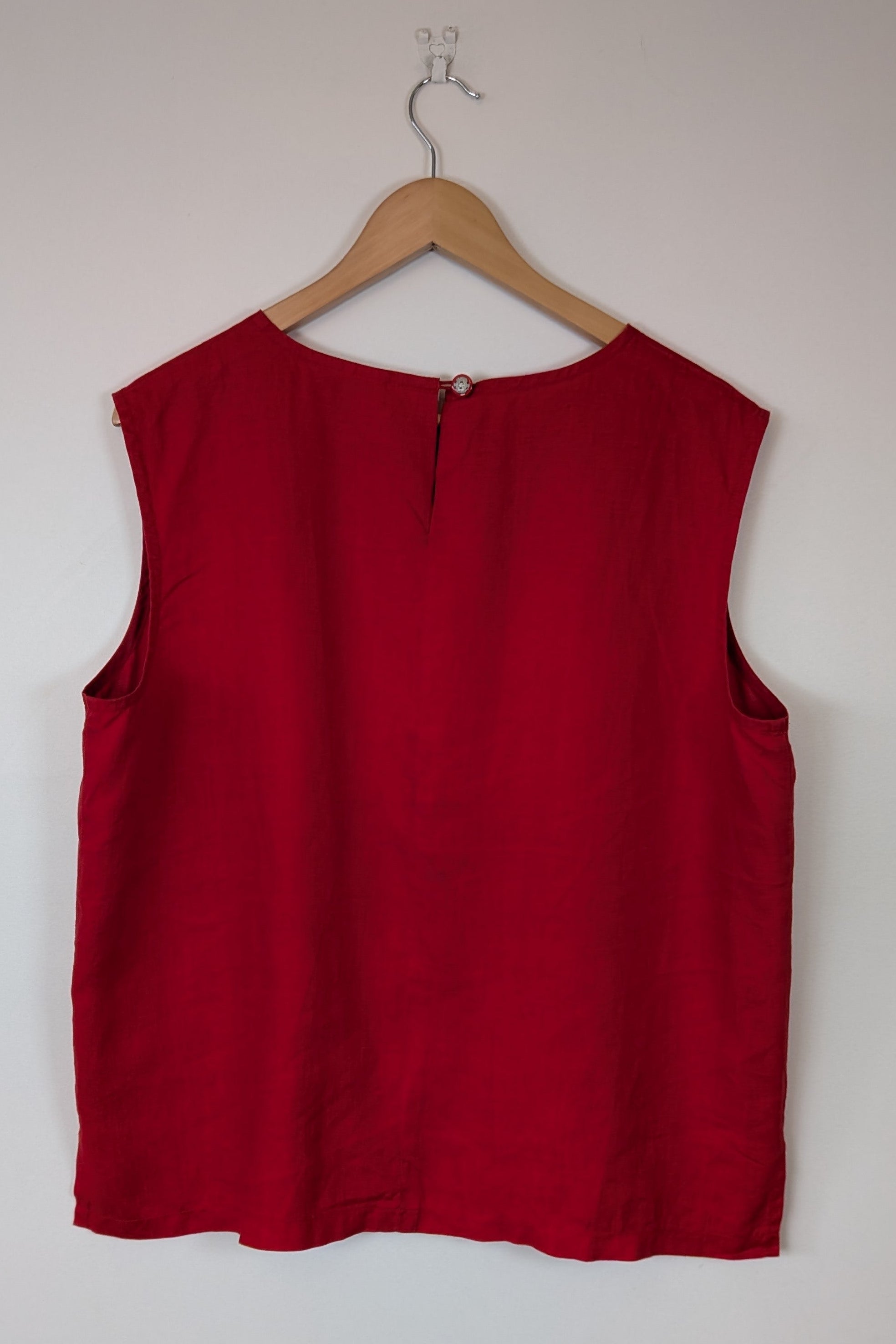Vintage 90s Motto Red Sleeveless 100% Linen Shirt Size 16