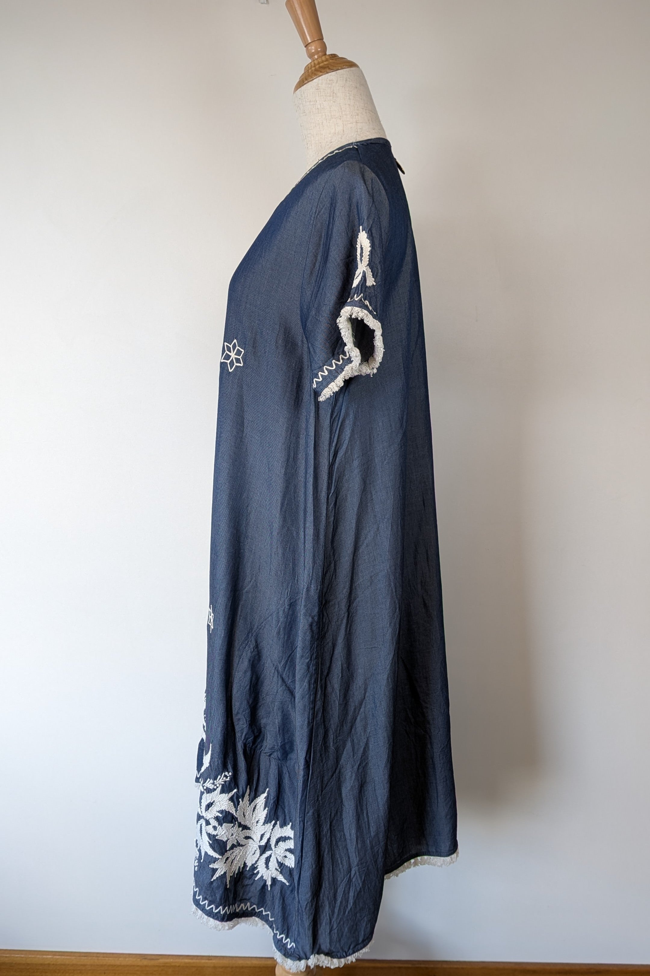 Ruby Yaya Denim Blue Embroidered Kaftan Dress Size M