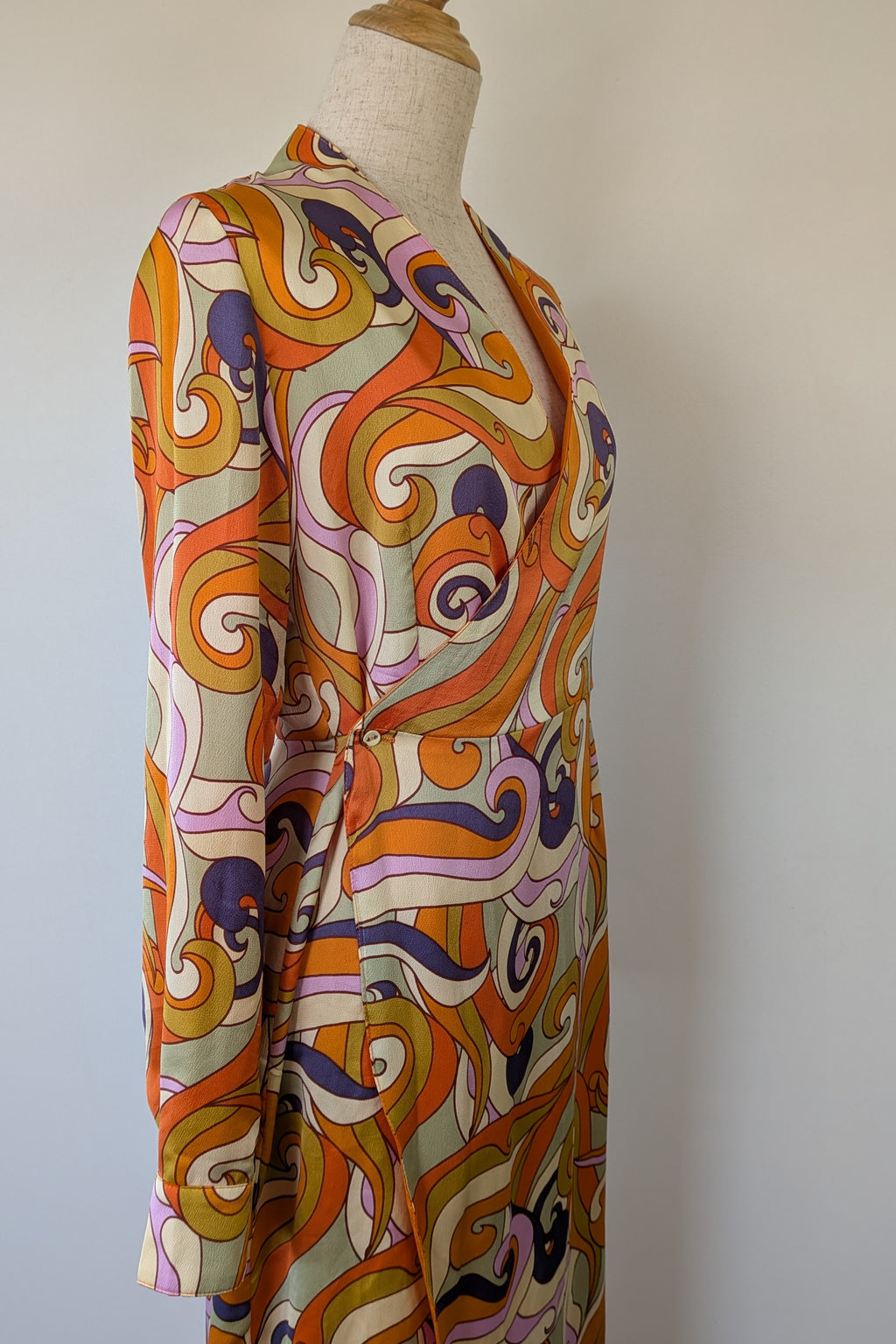Never Fully Dressed Retro Groove Orange Wrap Midi Dress Size S