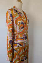 Never Fully Dressed Retro Groove Orange Wrap Midi Dress Size S