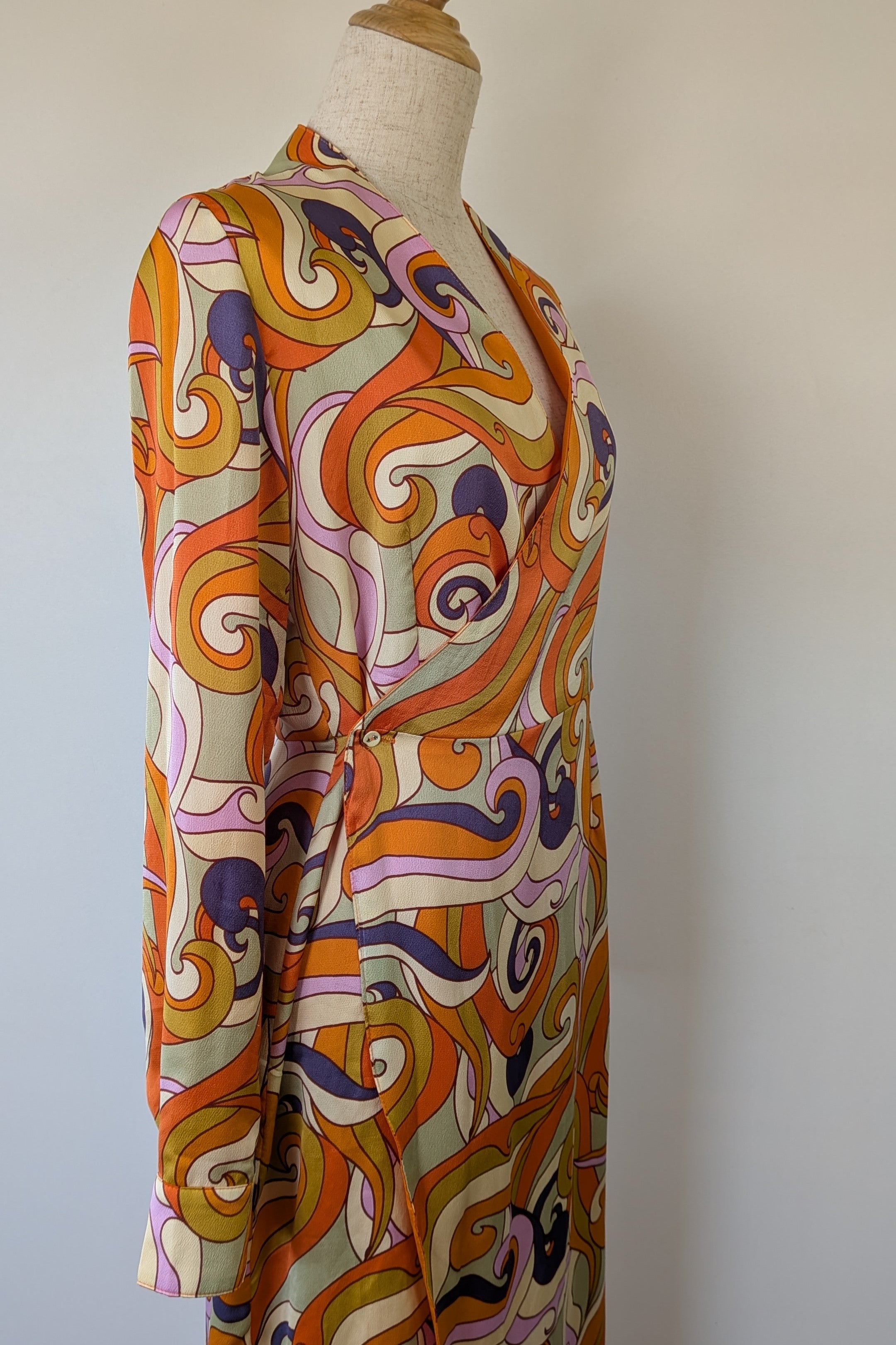 Never Fully Dressed Retro Groove Orange Wrap Midi Dress Size S