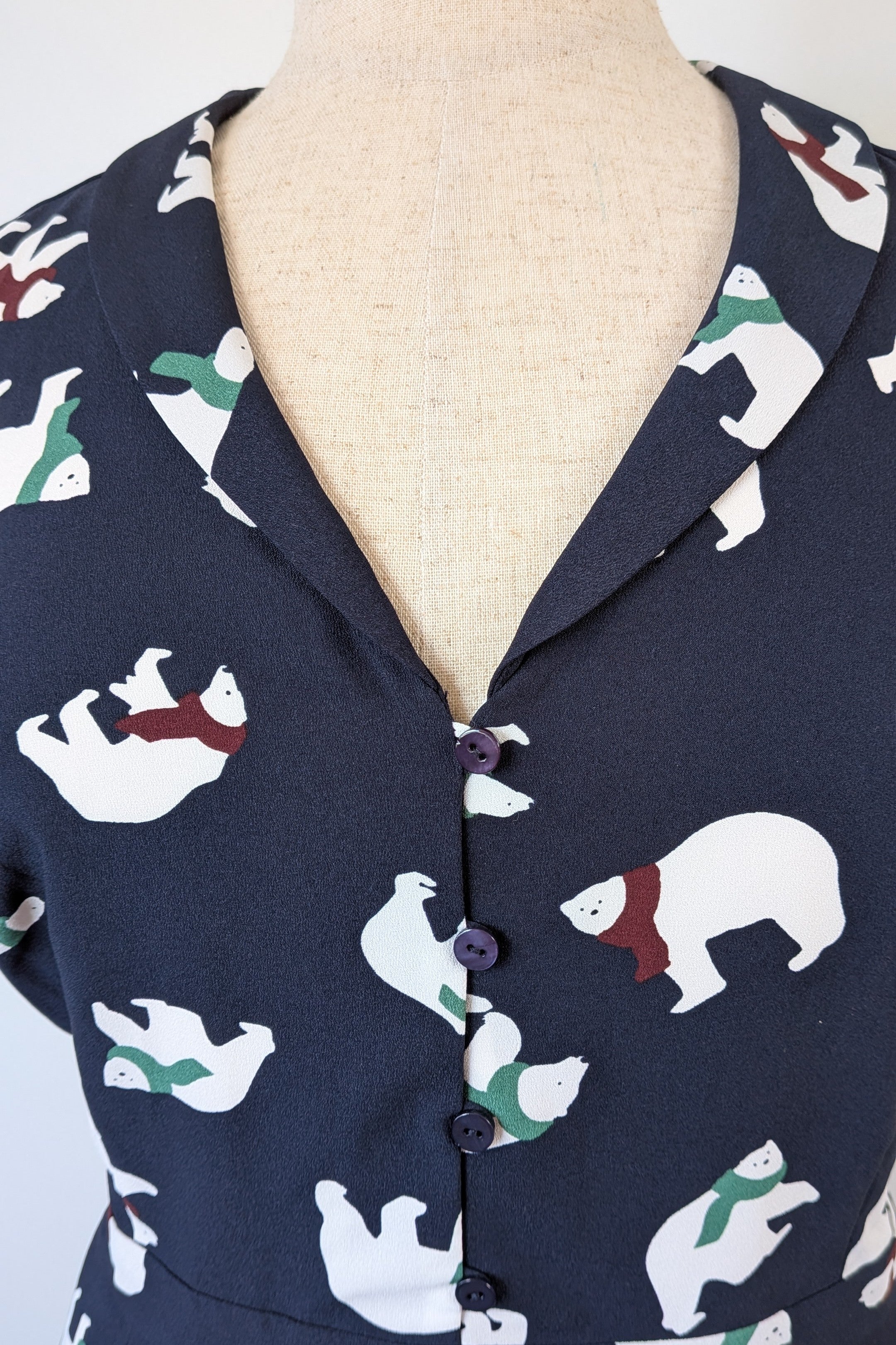 Modcloth Susan Bee Anthony Polar Bear Navy Fit & Flare Dress Size 20