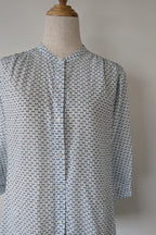 Country Road Blue Geometric Cotton Puff Sleeve Shirt Size S