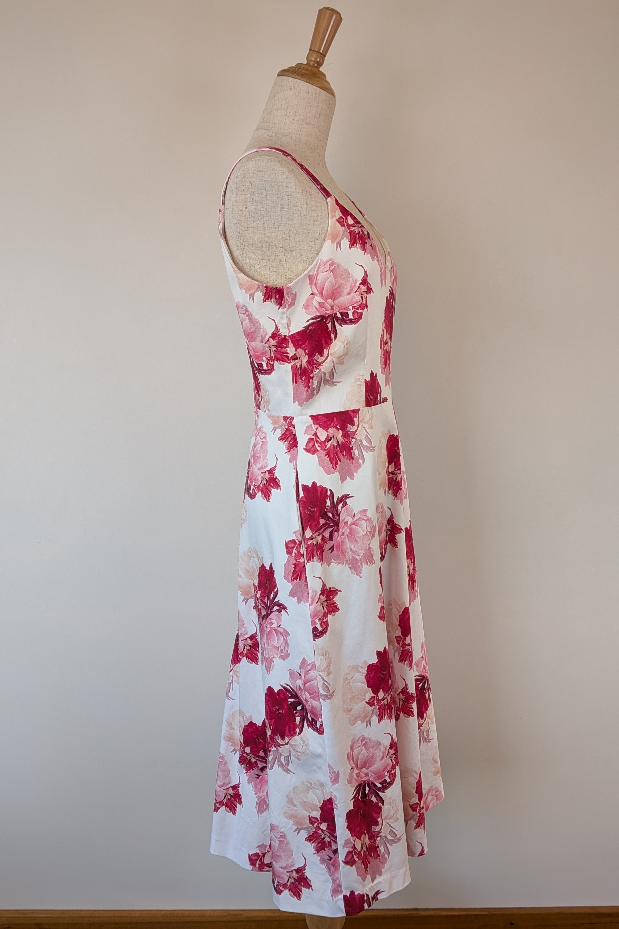 Portmans White & Pink Floral Fit and Flare Dress Size 10