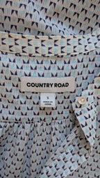 Country Road Blue Geometric Cotton Puff Sleeve Shirt Size S