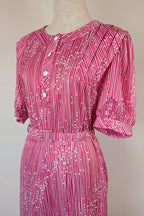Vintage 80s Debra Fashions Melbourne Pink & White Abstract Pattern Shirtwaister Dress Size 10/12
