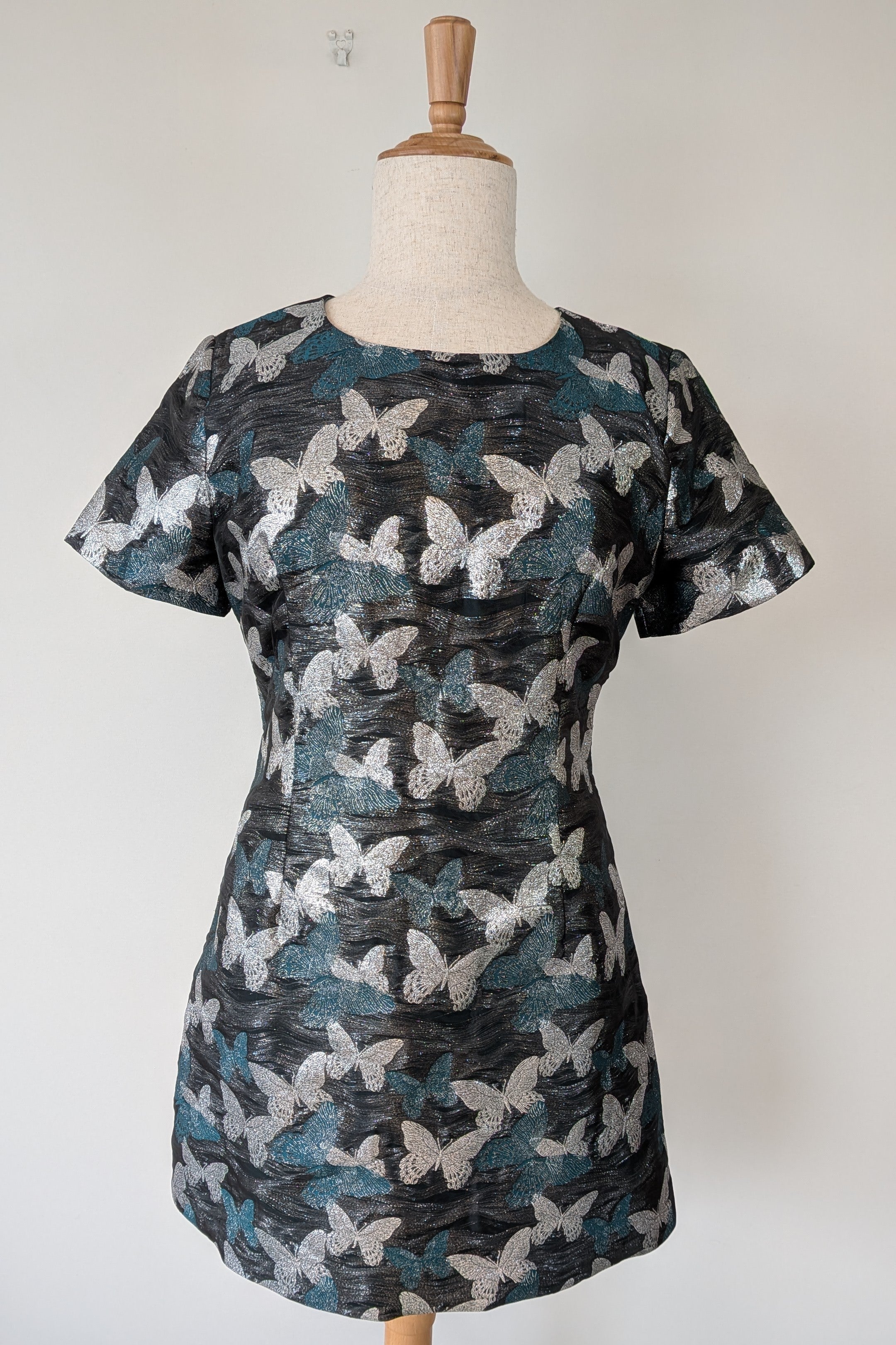 Contony Black Label Metallic Butterfly Sheath Mini Dress Size 14/16