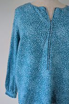 RB Sellars Teal Leopard Print Linen Blend Shirt Size 16