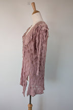 Lace Palace Antique Lace Crochet Pink Fairycore Tunic Top Size S/M