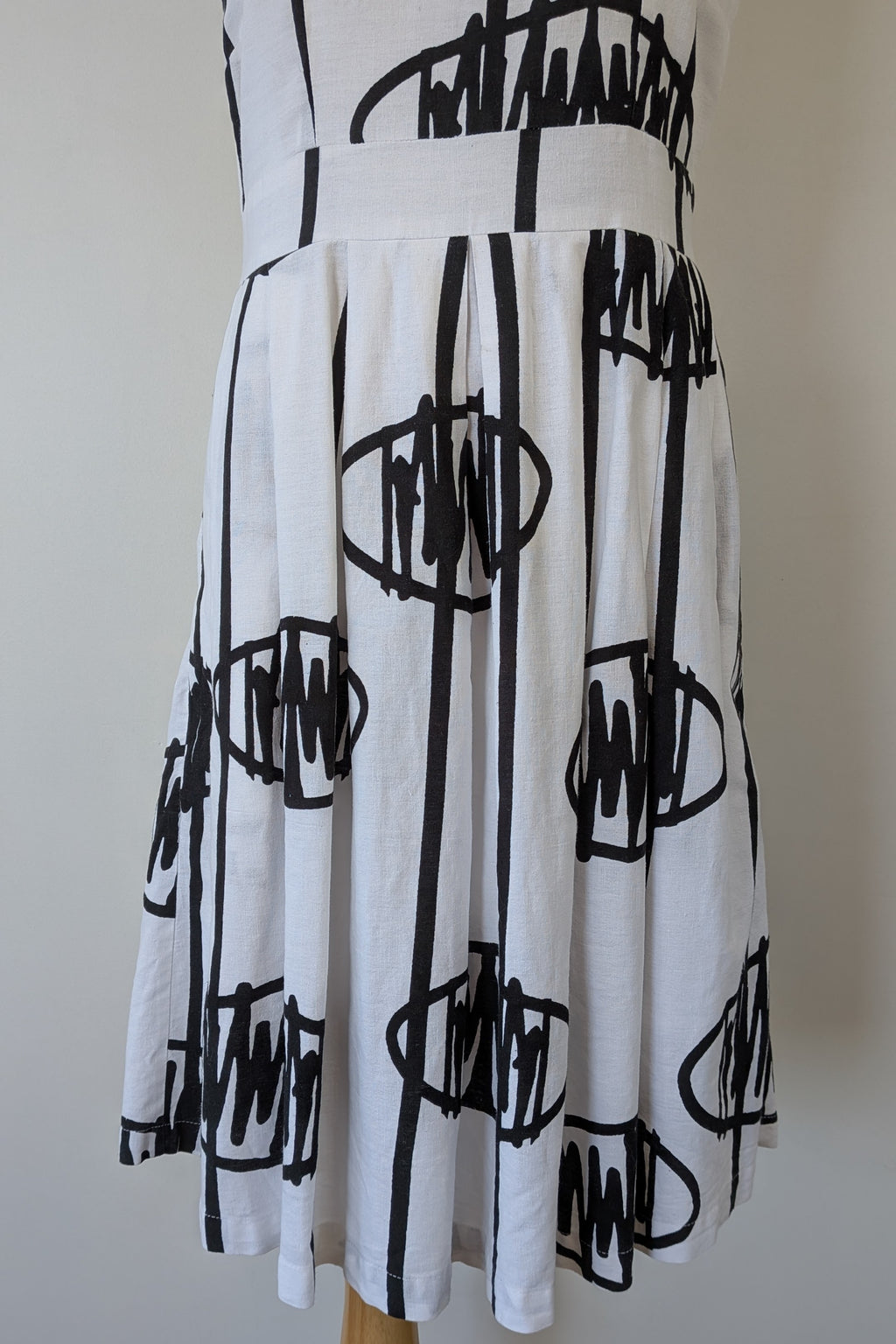 Orientique Black White Arty Linen Cotton Dress Size 10
