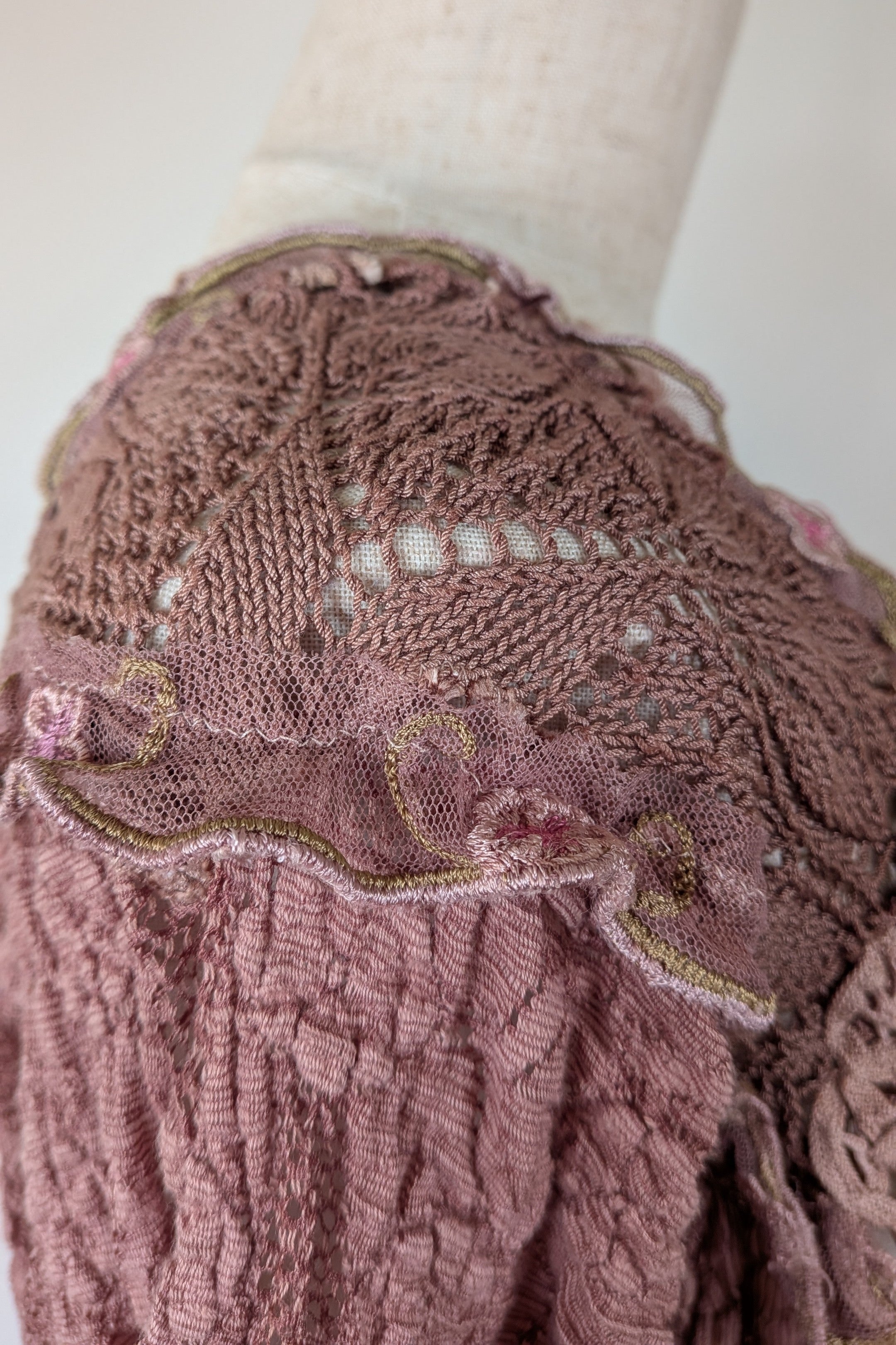Lace Palace Antique Lace Crochet Pink Fairycore Tunic Top Size S/M