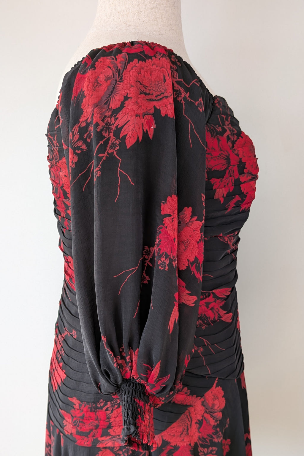 City Chic Crimson Garden Ruched Off The Shoulder Dress Size S