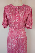 Vintage 80s Debra Fashions Melbourne Pink & White Abstract Pattern Shirtwaister Dress Size 10/12