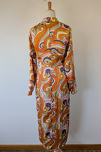 Never Fully Dressed Retro Groove Orange Wrap Midi Dress Size S