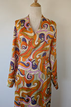 Never Fully Dressed Retro Groove Orange Wrap Midi Dress Size S
