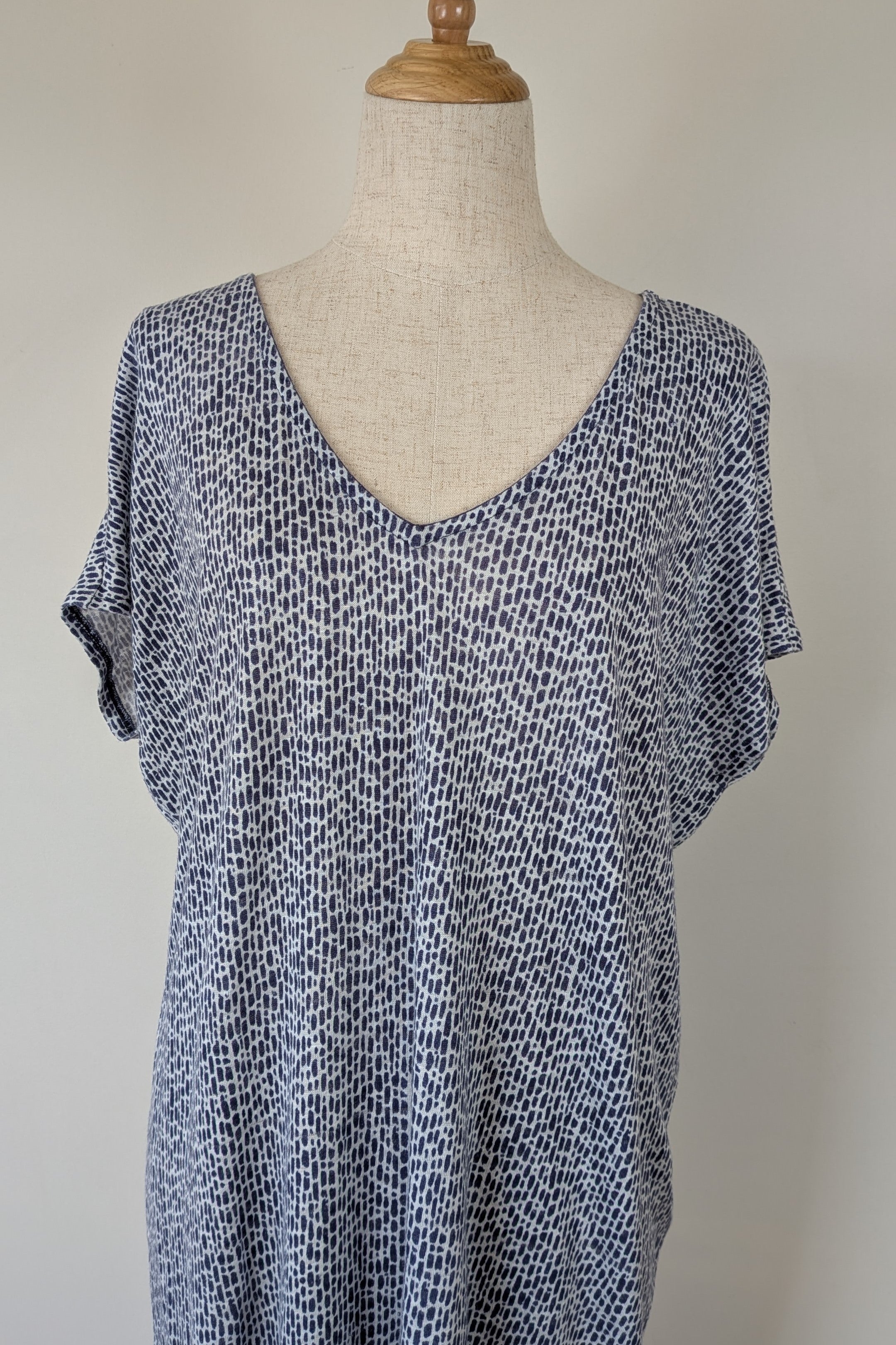 Sportscraft 100% Linen Blue & White Speckled Dress Size 8