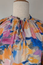 Blue Illusion Painterly Floral Print Peasant Shirt Size L