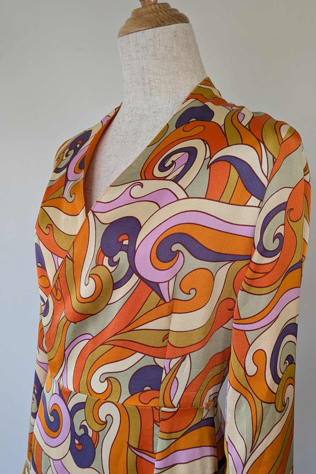 Never Fully Dressed Retro Groove Orange Wrap Midi Dress Size S