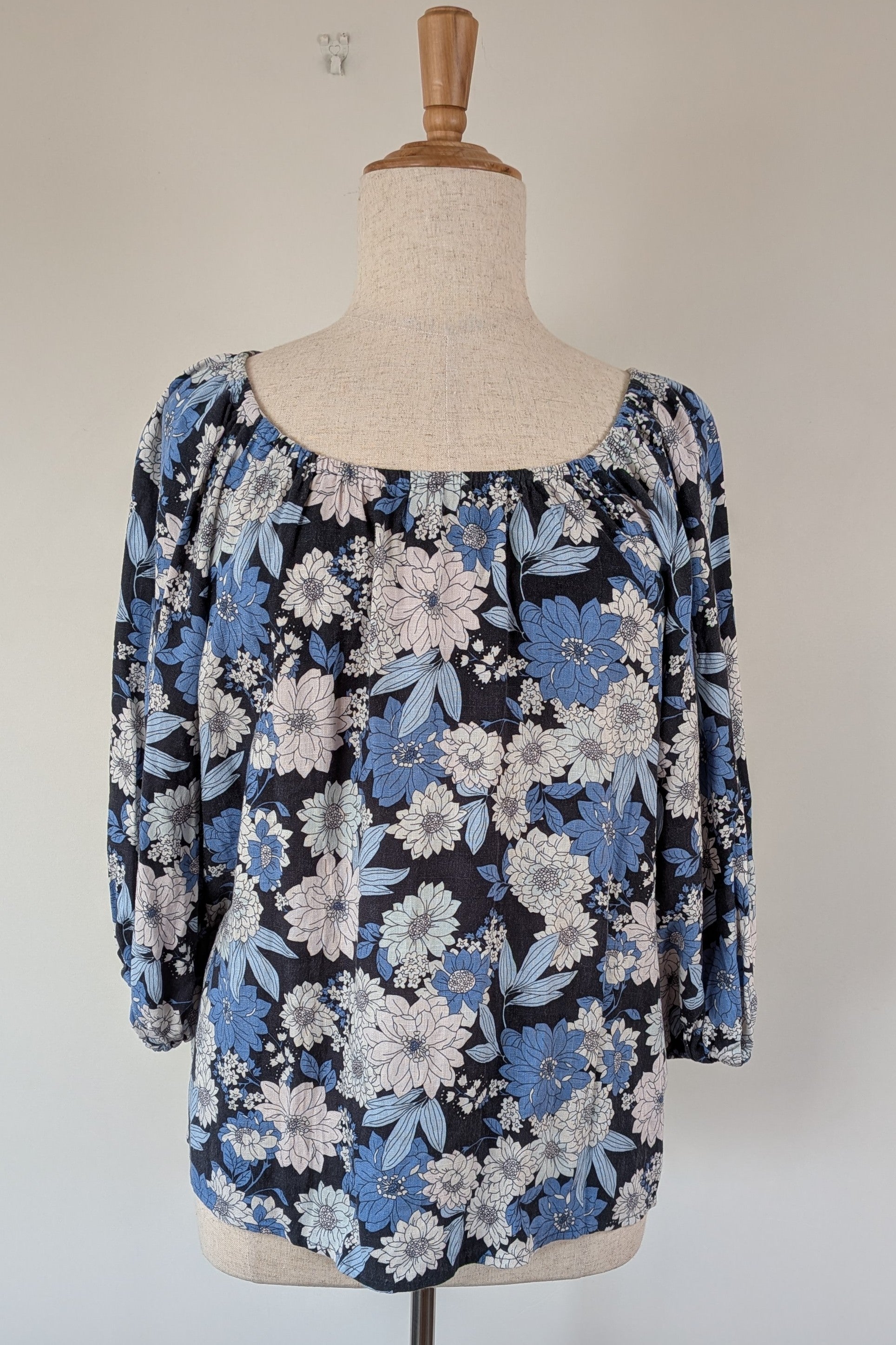 Grae Linen Retro Blue Floral Linen Blend Top Size 18 Brand New With Tags RRP $69.95