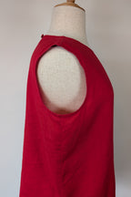 Vintage 90s Motto Red Sleeveless 100% Linen Shirt Size 16