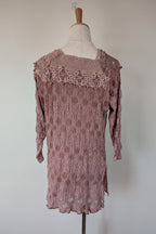 Lace Palace Antique Lace Crochet Pink Fairycore Tunic Top Size S/M