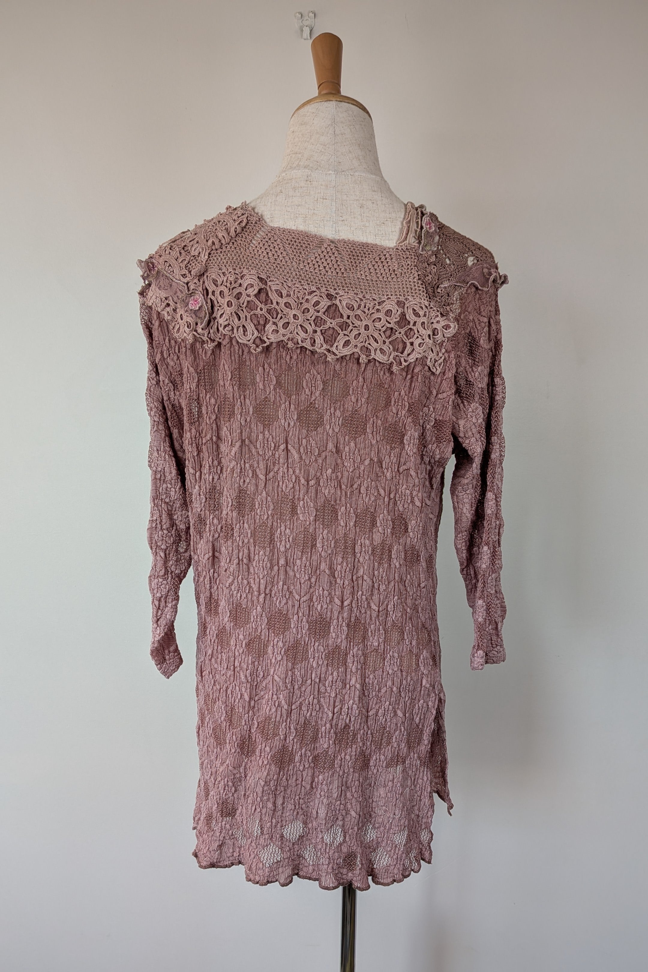 Lace Palace Antique Lace Crochet Pink Fairycore Tunic Top Size S/M