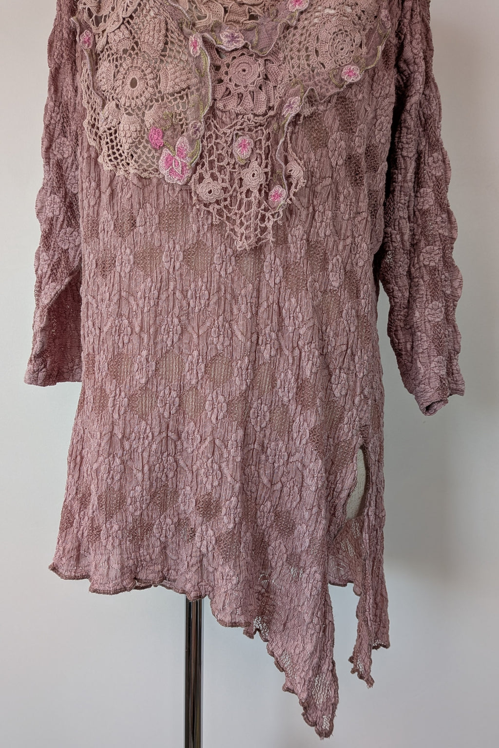 Lace Palace Antique Lace Crochet Pink Fairycore Tunic Top Size S/M