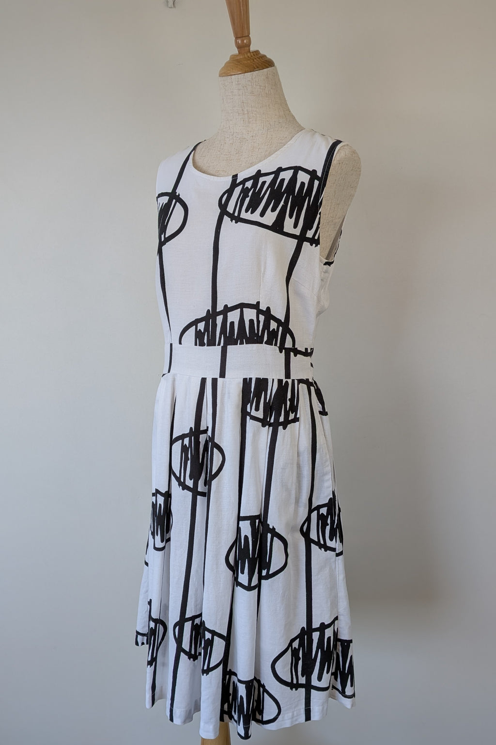 Orientique Black White Arty Linen Cotton Dress Size 10