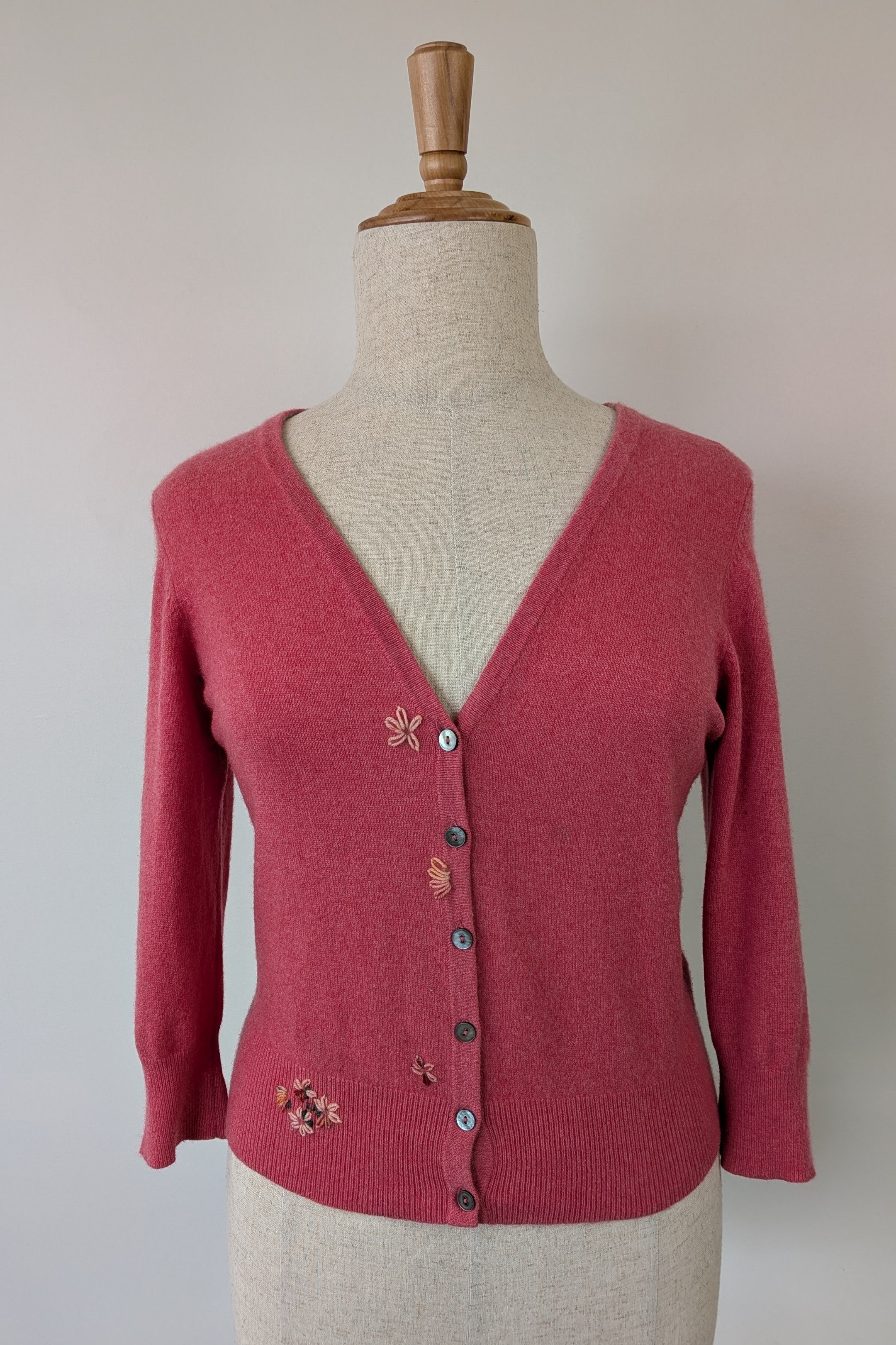 Boden Pink 100% Cashmere Floral Embroidered Cardigan Size 12/14