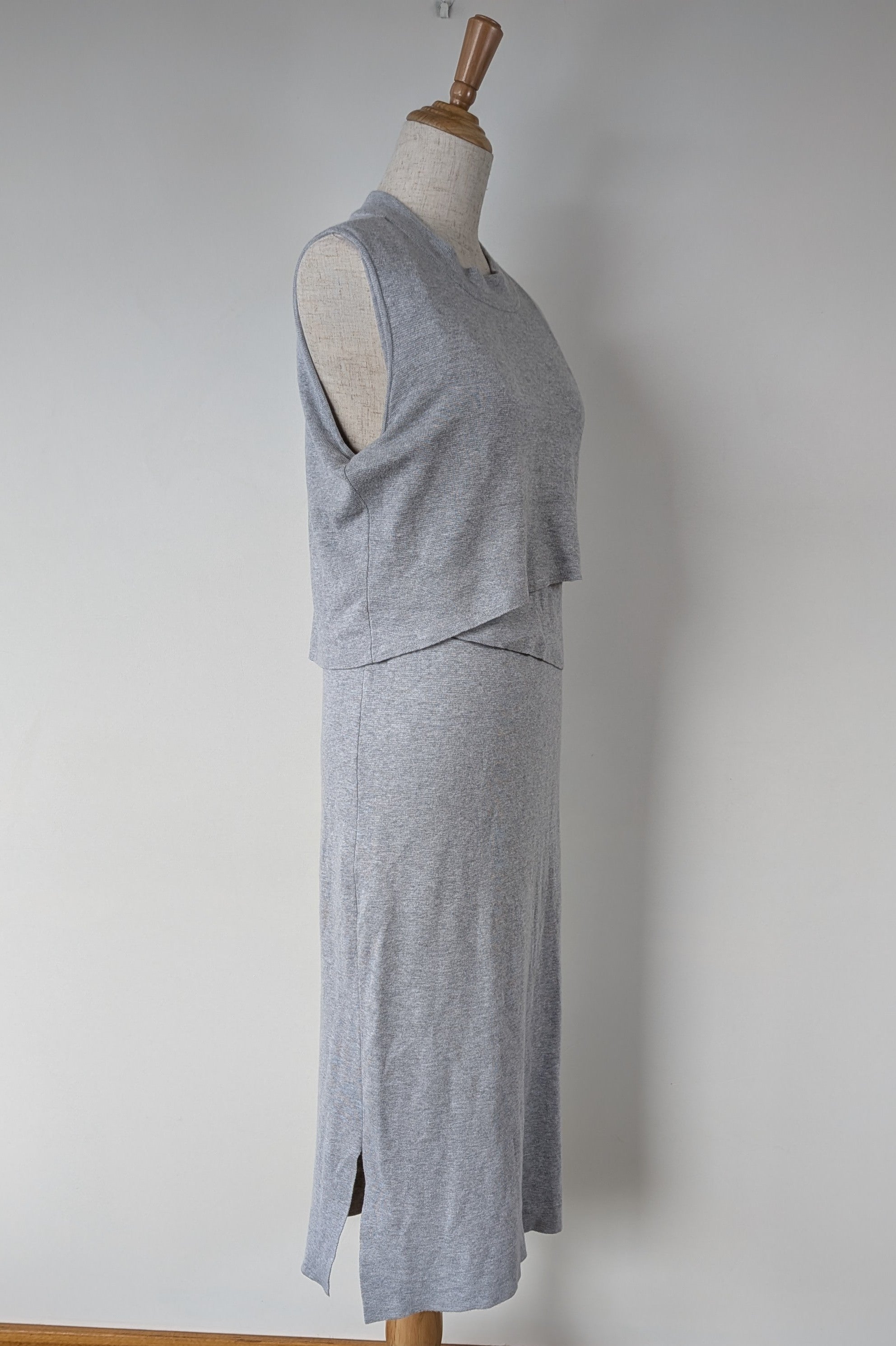 Ripe Maternity Silver Marle Layered Knit Nursing Dress Size M