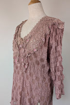 Lace Palace Antique Lace Crochet Pink Fairycore Tunic Top Size S/M